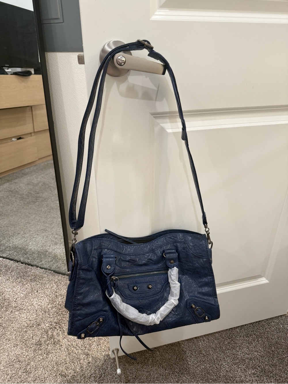 Free People Navy Faux-Leather Shoulder Bag